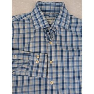 Peter‎ Millar Shirt Men's Large Blue Plaid Performance Button Up Stretch *Read